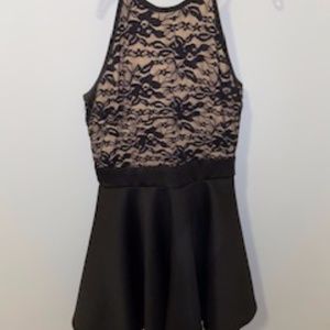 Short Black/Nude Lace, Halter, Mini Dress